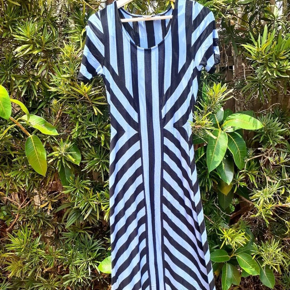 Stripped Blue Patterned Long Maxi T-Shirt Dress